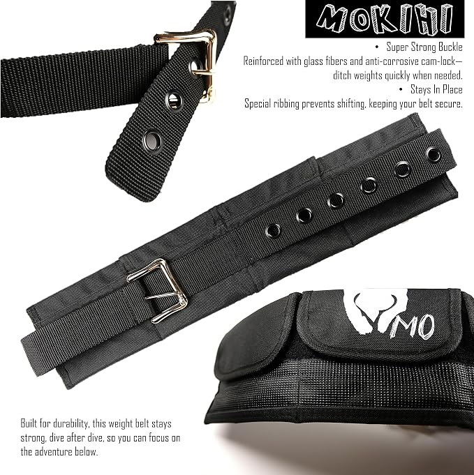 Pro Scuba Diving Weight Belt with 4 Pockets, Quick Release Buckle, Adjustable Waist 115cm, Lead Protection, Heavy-Duty for Scuba, Freediving, Spearfishing