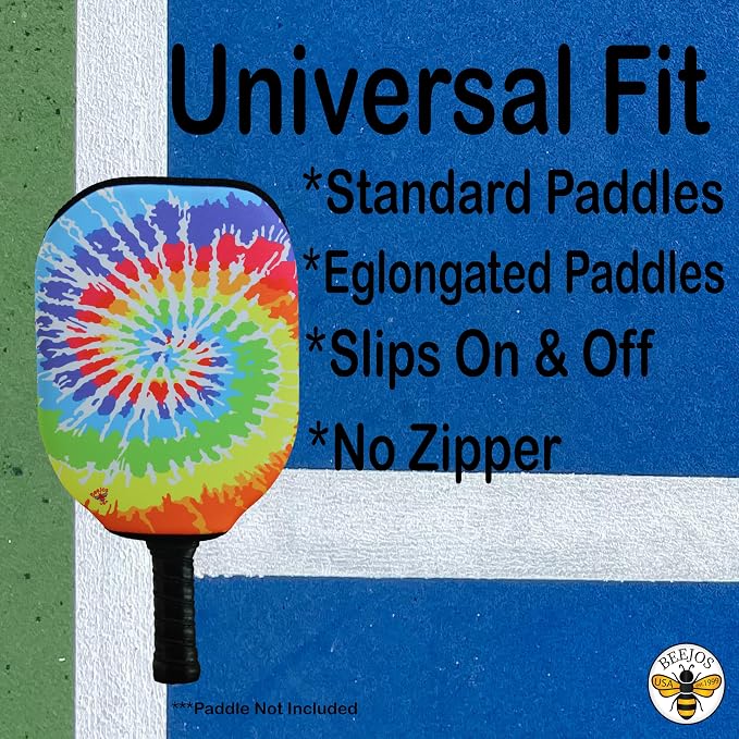 BeeJos Spirl Tie-Dye: Premium Slip-On Pickleball Paddle Cover-Fits Standard Size Paddles-Zipperless (Paddle not Included) Handmade in USA