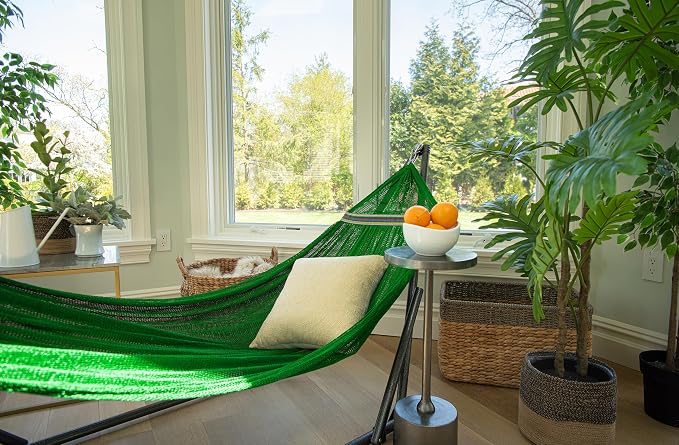 Best Home Fashion Portable Hammock with Collapsible Steel Stand, 600 lbs Capacity, No Tools Assembly, Carrying Bag Included, Perfect for Indoor Outdoor Backyard Patio Camping Beach, 2 Person, Green