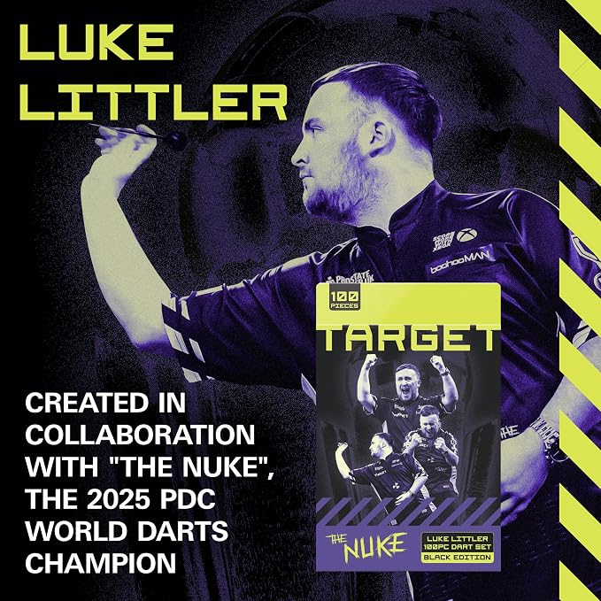 Target Darts Luke Littler Brass Dart Set with Fixed Steel Tip Points, 22G | Pro Grip Shafts & No.2 Pro Ultra Dart Flights | 100 Piece Professional Dart Set & Accessories for Any Player