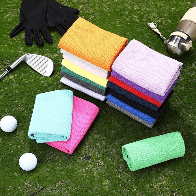 Batiyeer Golf Towels Bulk for Bags, 16"x16" Microfiber Waffle Pattern Golf Towel with Clip for Tournament, Club, Fitness