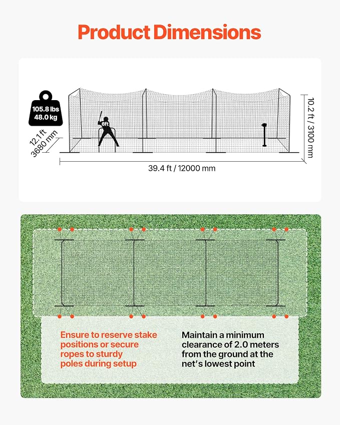 VEVOR Baseball Batting Cage,Professional Softball Baseball Batting Hitting Training Net,Heavy Duty Enclosed PE Practice Portable Pitching Cage Net&Carry Bag,for Backyard,Field,Indoor&Outdoor