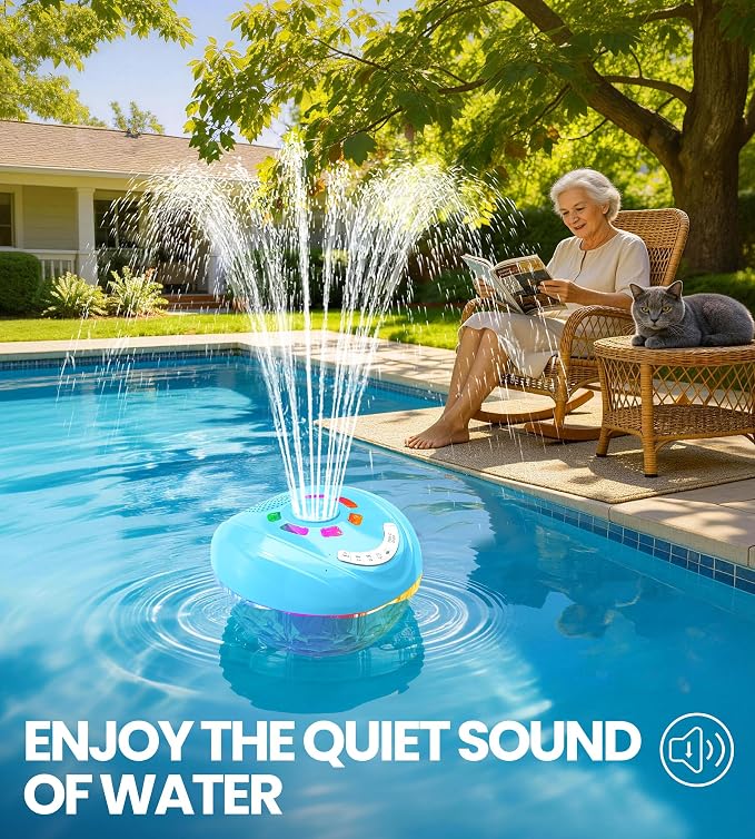 FluSing 3 in 1 Pool Fountain with Bluetooth Pool Speaker,Rechargeable Floating Pool Fountain with Light,Pool Water Fountain Pump IP68 Waterproof Pool Speaker,BT5.4,Above Ground Pool Fountain-LightBlue