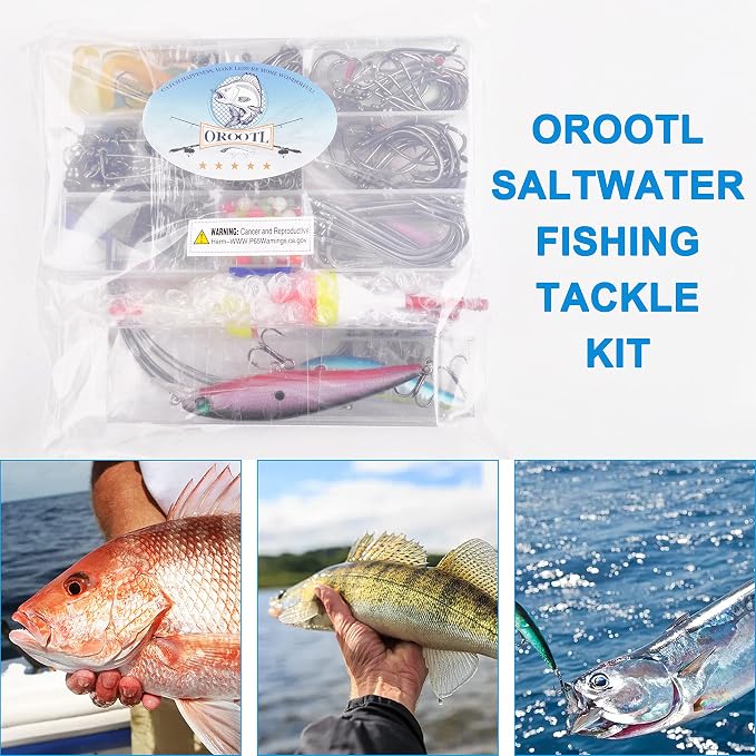 Saltwater Fishing Tackle Box, 212pcs Surf Fishing Gear Kit Saltwater Lures Bait Rigs Bucktail Jigs Spoon Crankbait Pyramid Sinkers Hooks Swivels, Perfect Fishermen Gifts