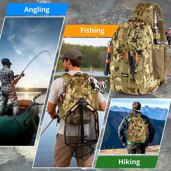 PLUSINNO Fishing Gear,Fsihing Backpack with Floating Fishing Net,Tackle Boxes,Waterproof Fishing Tackle Bag,Fishing Gifts for Men