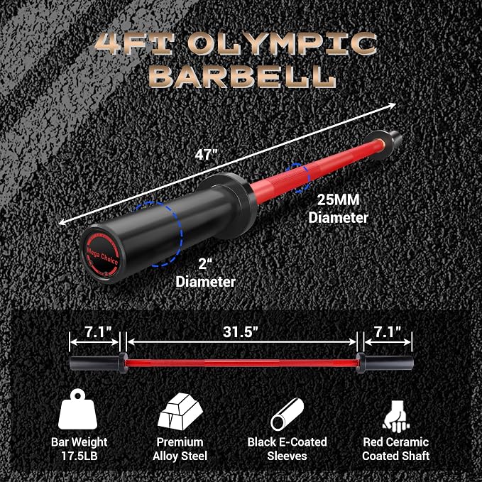 GaveeLife Olympic Barbell Bar for Weightlifting - 7FT Heavy Duty (1500LB/700LB), 4FT Short (500LB), 4FT EZ Curl Bar - Weight Bar Fit 2” Standard Weights - Home Gym Strength Training