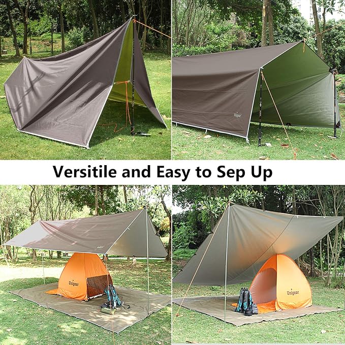Unigear Hammock Rain Fly, 16.5/14.4/13.1/9.8ft Camping Tarp, UV Protection & Waterproof & Lightweight for Camping, Backpacking and Outdoor Adventure (Brown, 9.8 * 13.1ft)