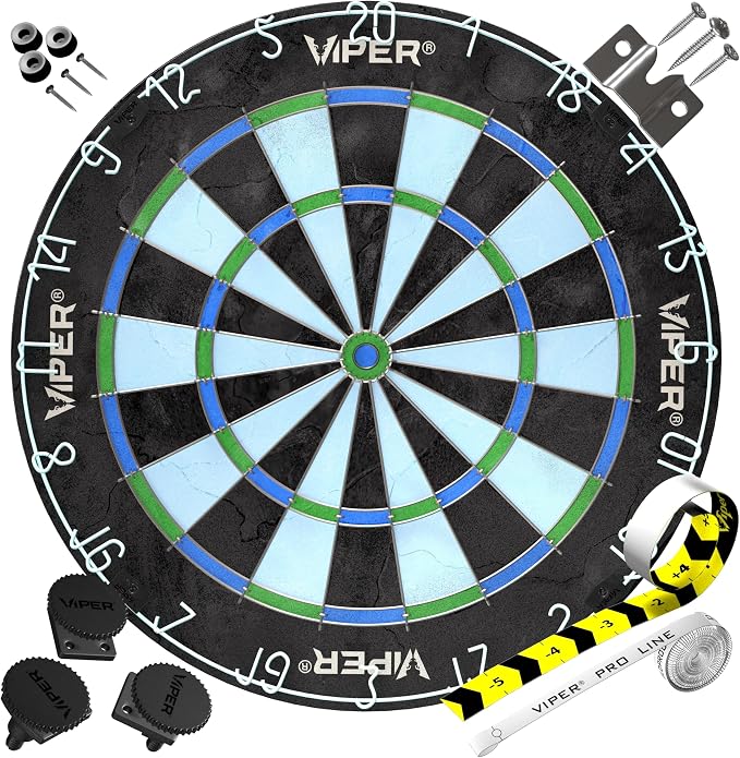 Viper Chroma Tournament Bristle Steel Tip Dartboard Set with Staple-Free Bullseye, Galvanized Metal Triangular Spider Wire for Reduced Bounce Outs; High-Grade Self-Healing Premium Sisal