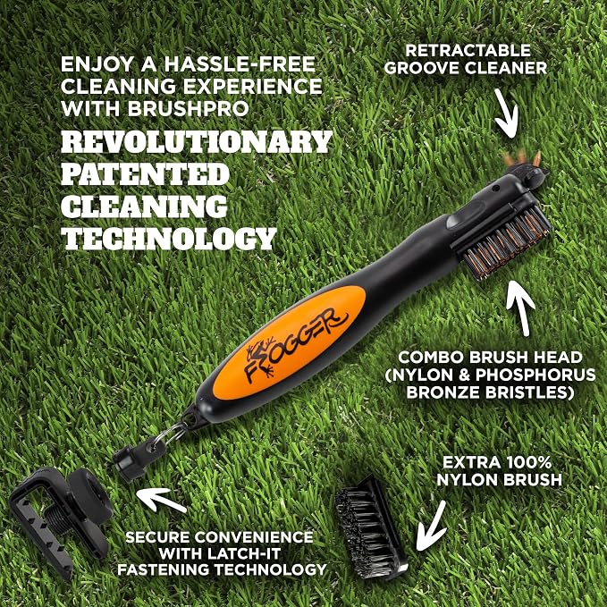 Frogger BrushPro Latch-It Golf Club Cleaner, Ergonomic Grip and Latch-it Magnet - Professional Golf Club Brush and Groove Cleaner for Golfers