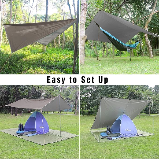 Unigear Hammock Rain Fly, 16.5/14.4/13.1/9.8ft Camping Tarp, UV Protection & Waterproof & Lightweight for Camping, Backpacking and Outdoor Adventure (Brown, 9.8 * 16.5ft)