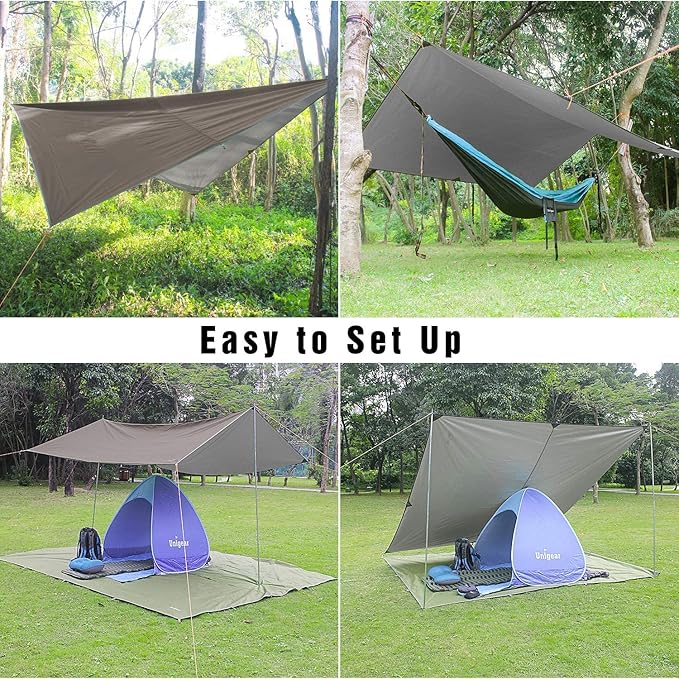 Unigear Hammock Rain Fly, 16.5/14.4/13.1/9.8ft Camping Tarp, UV Protection & Waterproof & Lightweight for Camping, Backpacking and Outdoor Adventure (Brown, 9.8 * 9.8ft)