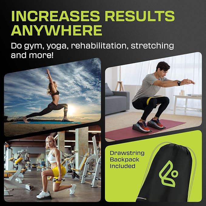 Flexelent Squat Wedge Block Pair, Squat Ramp, Calf Raise Block, Anti-Slip Slant Board, ATG Equipment to Boost Workout, 17° Incline, 3.5x5.9x12.2, Backpack Included - Vibrant Mix (Lime Green & Red)