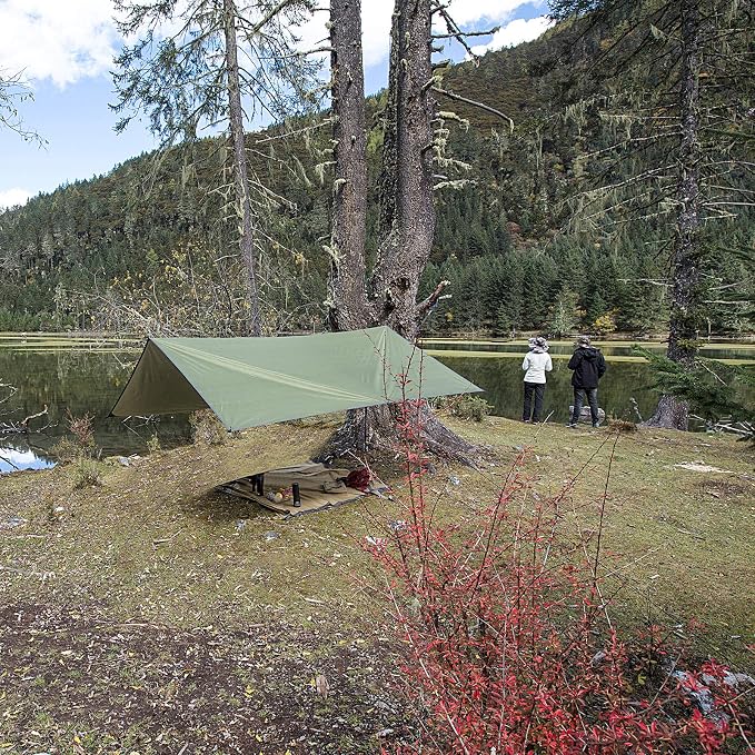 Sunyear Camping Hammock Shelter System - Complete Kit with Single Trapezoid Hammock (106"x55", 500lbs) and 9.8x9.5ft Waterproof Rain Fly Tarp