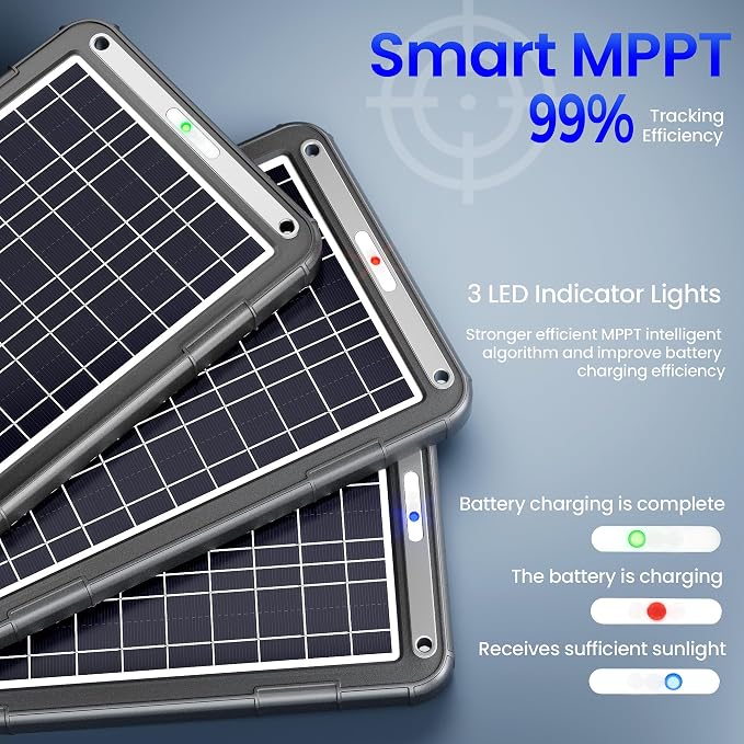 POWOXI 12V Solar Car Battery Charger: 12W Solar Trickle Charger Maintainer with MPPT Controller for Car - RV Boat Marine Motorcycle - Solar Panel Kit for Automotive Trailer Truck Snowmobile Tractor