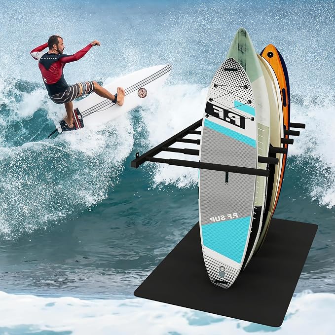 Surfboard Rack Wall Mount 6 Arms/8 Arms, Surfboard Rack for Wall with Rubber Mat, Vertical Paddle Board Storage Holds 6 Boards/8 Boards Storage Mount System at Home and Garage