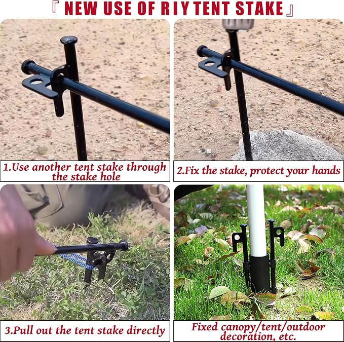20 Pack 12 inch Tent Stakes Heavy Duty Metal Tent Pegs for Camping Steel Tent Pegs Unbreakable and Inflexible