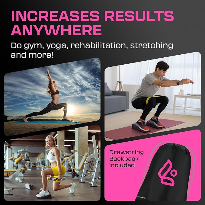 Flexelent Squat Wedge Block Pair, Squat Ramp, Calf Raise Block, Anti-Slip Slant Board, ATG Equipment to Boost Workout, 17° Incline, 3.5x5.9x12.2, Backpack Included - Pastel Duo (Light Blue & Pink)