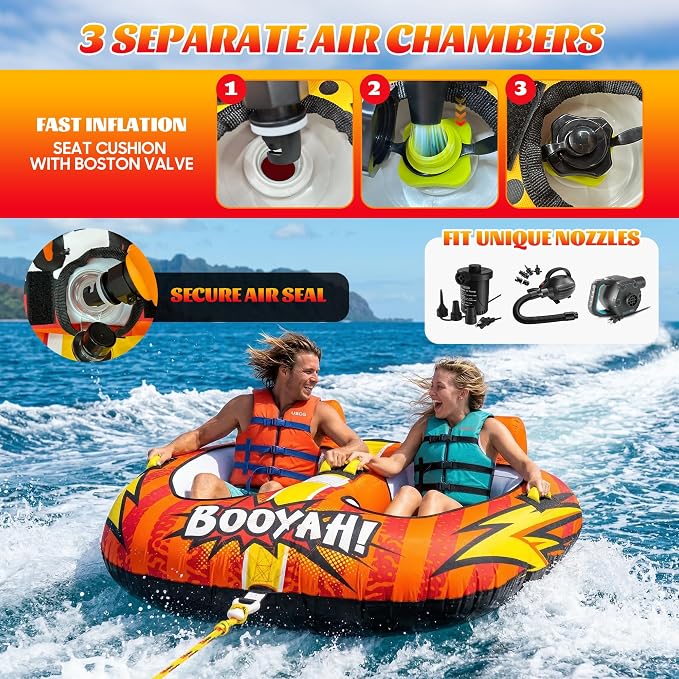 Towable Tubes for Boating Water Tubes - 2 Person Soaring Eagle, Heavy Duty Boat Tubes & Towables, EVA Foam Pads, Drainage, Quick Connector(F-1007)(F-1020)