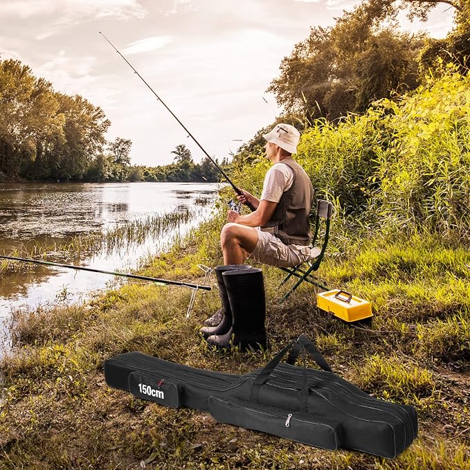 Fishing Rod Case Three Layers Fishing Rod Bag Oxford Portable Folding Fishing Pole Bag Outdoor Waterproof Tackle Storage Travel Bags Carry Organizer for Fishing Camping Hiking