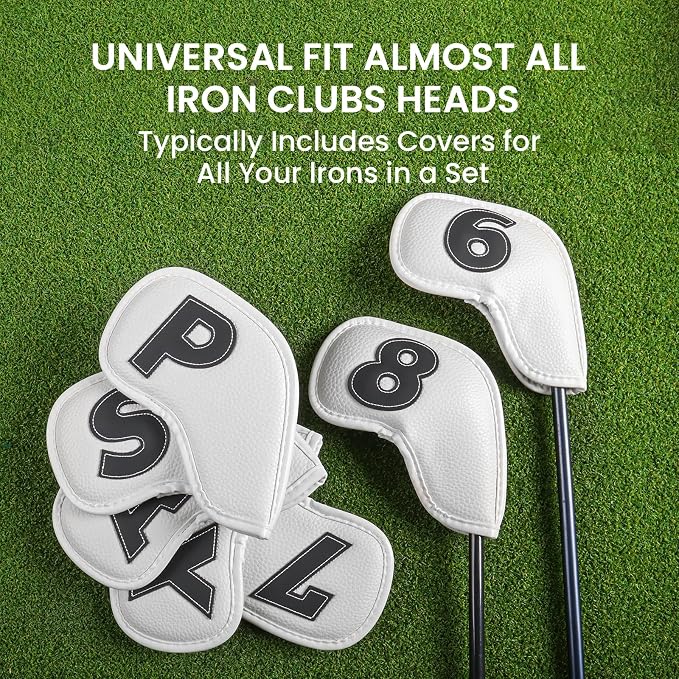 Golf Iron Covers Set Strong Magnetic Closure Value 10 Pack, Double Side Number Synthetic Leather Deluxe Club Headcover, Universal Head Cover Fit Main Irons Clubs for Women Men