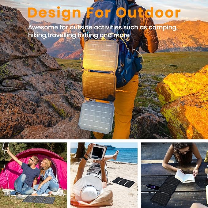 [Upgraded] FlexSolar 15W Small Solar Panel Charger 5V USB Output ETFE Lightweight Foldable Portable Powerfilm Energy IP67 Waterproof Emergency Camping Hiking Backpacking for Cell Phones Fans