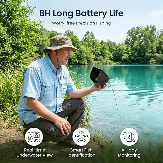 Eyoyo Underwater Fishing Camera with 4.3" LCD Monitor | 65ft Cable, 8 IR Night Vision Lights, 195° Wide Angle Lens, 5000mAh Battery, for Ice, Lake, Boat & Kayak Fishing