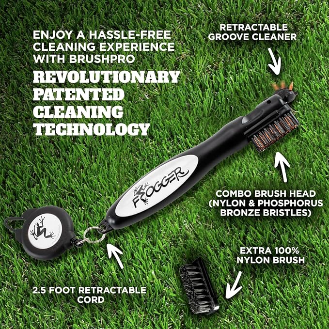 Frogger BrushPro and Amphibian Towel Bundle - Golf Brush and Groove Cleaner with Ergonomic Grip and Golf Club Wet/Dry Towel - Golf Course Essentials, Navy Seals