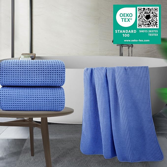 POLYTE 430 GSM Microfiber Quick Dry Lint Free Bath Sheet, 70 x 35 in, Set of 2 (Waffle Weave)