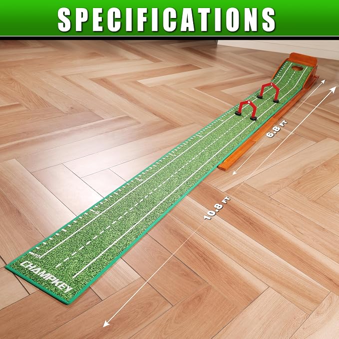 CHAMPKEY Premium Golf Putting Green Indoor with 3 Golf Putting Gates - Improves Putting Accuracy and Skill Levels Golf Putting Mat - Ideal for Indoor and Outdoor Training