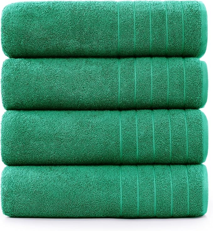 Casa Platino 100% Cotton Bath Towels Pack of 4 (30"x60") - Ring Spun Mercerized Cotton Bathroom Towel Set - Quick Dry, Soft & Absorbent Large Bath Towels - Holds Well After Multiple Washes - Emerald