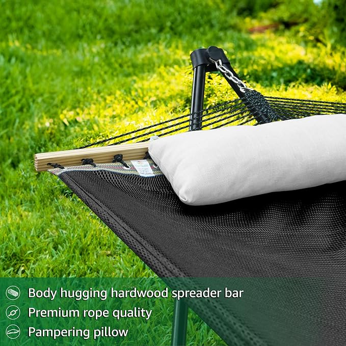 Tranquillo Unity with Hammock Stand, 800 lbs Capacity Steel Double Hammock Stand for 2 Persons, Premium Pre-Assembled Stand for Indoor Outdoor, Black