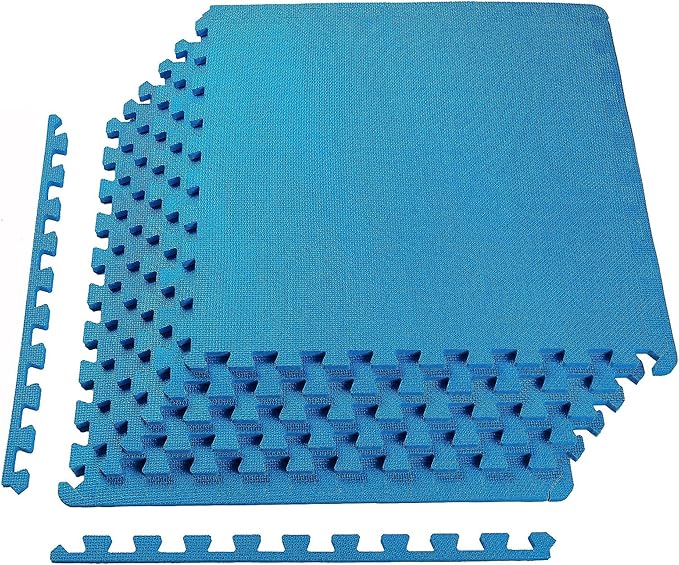 BalanceFrom Puzzle Exercise Mat 1/2" Thick, EVA Interlocking Foam Floor Tiles for Home Gym, Mat for Home Workout Equipment, Floor Padding for Kids, Blue, 24 in x 24 in x 1/2 in, 24 Sq Ft - 6 Tiles