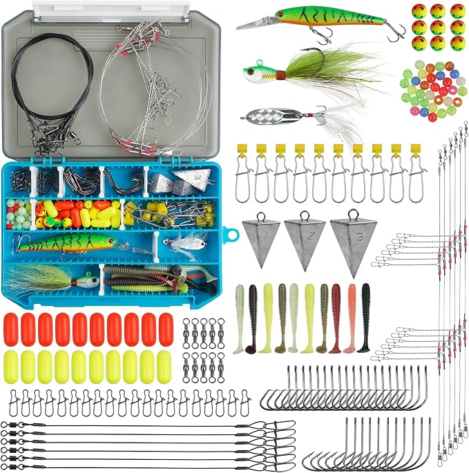 Surf Fishing Rig Tackle Kit,167PCS Saltwater Fishing Lures Surf Fishing Gear Fish Finder Rigs Pompano Floats Rig Pyramid Sinker Weight Fish Hooks Swivels Various Accessories