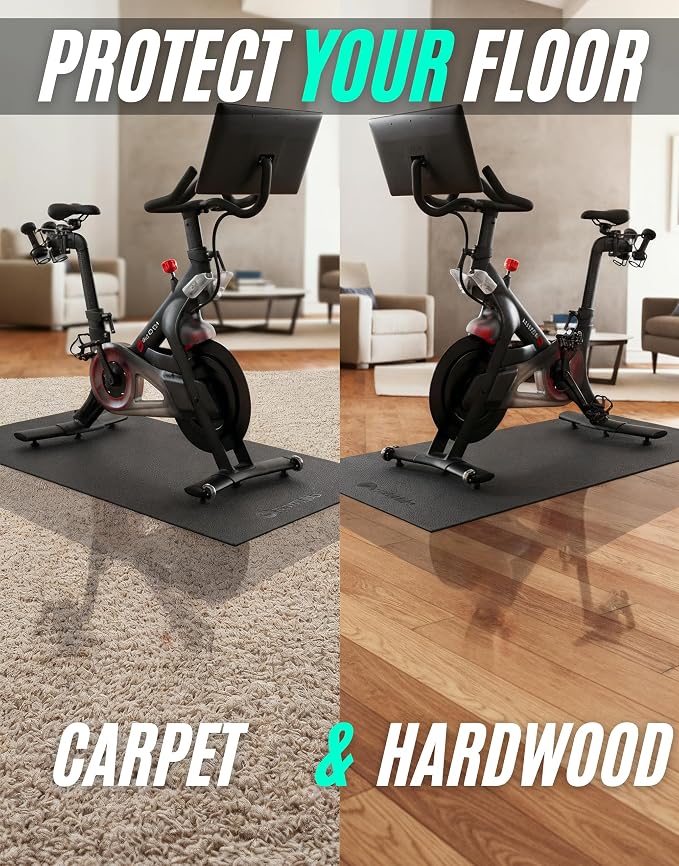 Powr Labs Bike Mat Compatible with Peloton, Treadmill, Exercise Equipment, Elliptical, Walking Pad, Indoor Bike Trainers, Home Gym Workout - Protects Hardwood Floors and Carpet