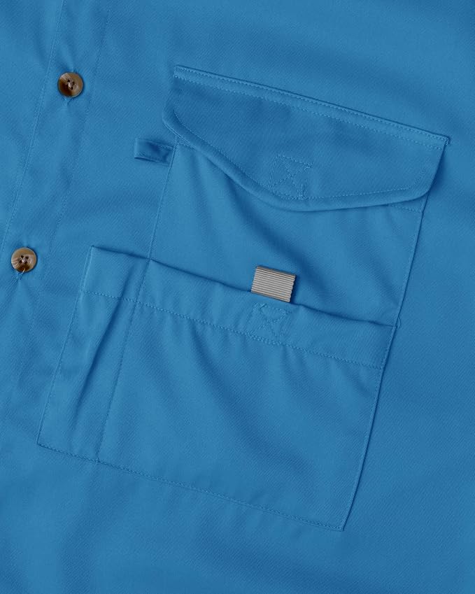 Alimens & Gentle Short Sleeve Fishing Shirt Wicking Fabric Sun Protection Casual Button Down Shirts