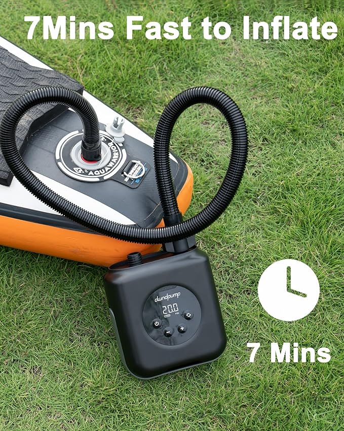 dwndpump Paddle Board Pump Electric Portable, Rechargeable 20 PSI High Pressure, Dual-Stage Inflation, Auto-Off & 12V DC, for Kayaks, Mattress, Kite Wings, Tents