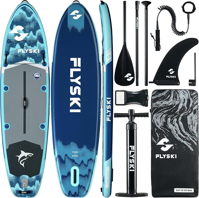 Flyski 11'x34 Ultra Wide Paddle Board, Inflatable Paddle Board&420lb Capacity for All Skill, Inflatable Paddle Board for Adults, Yoga/Family/Fishing Paddle Board, Anti-Slip Deck, US Fin, Pump,100L Bag