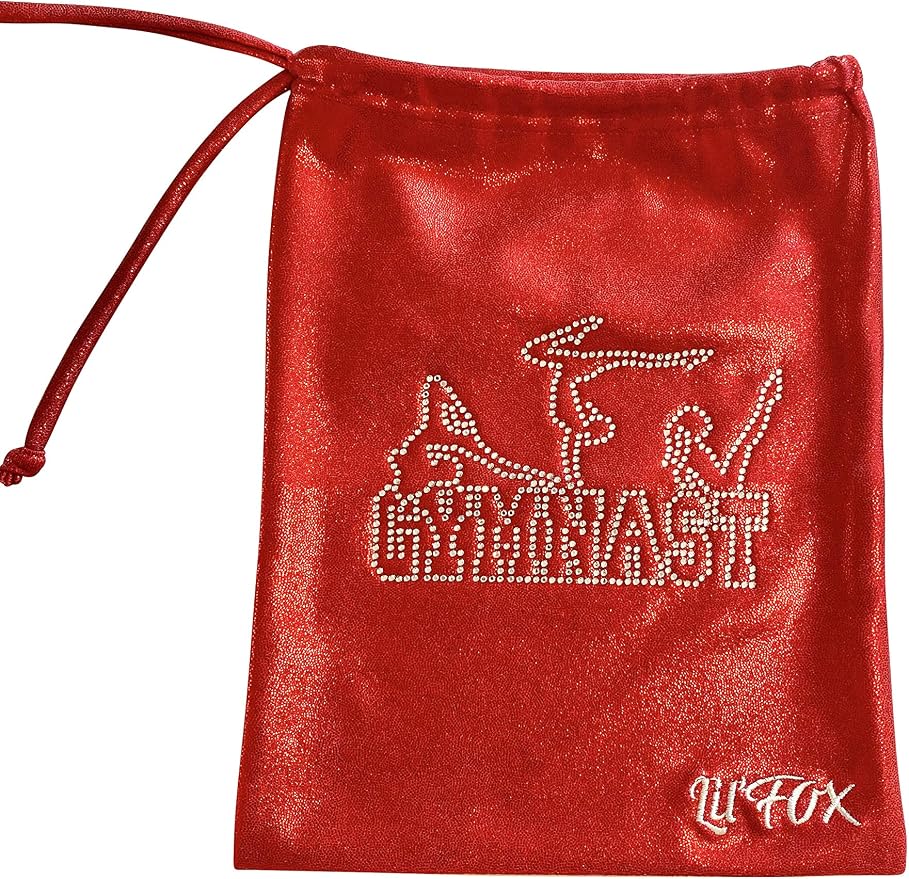 LIL'FOX 8"x10" Drawstring Gymnastics SMALL GRIP BAG 26x20cm - Lightweight Bag for Personal Equipment - Shiny Foil Rhinestones