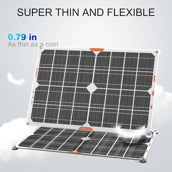 OYMSAE White 20W 12V Solar Panel Battery Charger Portable Waterproof Power Trickle Battery Charger & Maintainer for Car Boat Automotive RV with Cigarette Lighter Plug & Wiring Clip