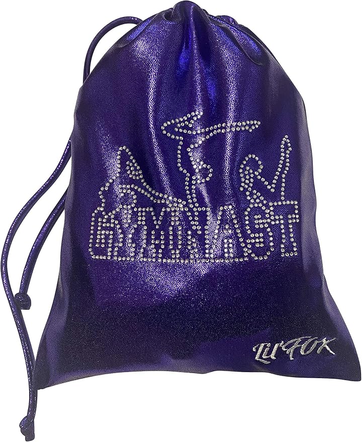 LIL'FOX 8"x10" Drawstring Gymnastics SMALL GRIP BAG 26x20cm - Lightweight Bag for Personal Equipment - Shiny Foil Rhinestones