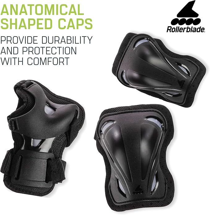 Rollerblade Skategear Junior 3 Pack Protective Gear, Knee Pads, Elbow Pads and Wrist Guards, Multi Sport Protection,Youth, Black