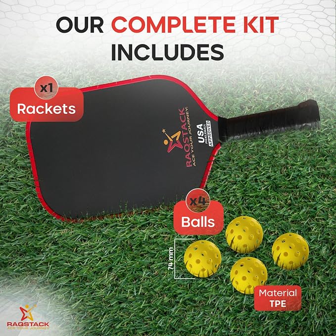 Carbon Fiber Pickleball Paddles with 4 Indoor Pickleball Balls - Top Performing T700 Pickleball Paddle USA Approved - Ace Your Journey with Our Pickle Ball Paddle