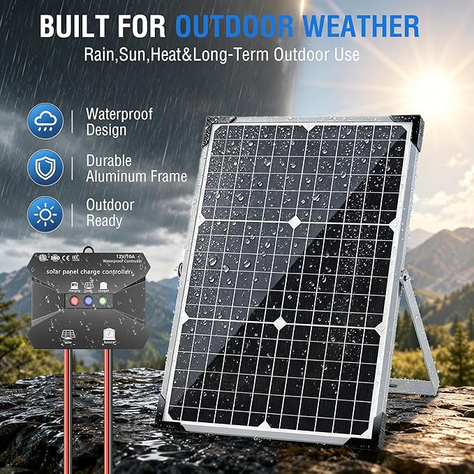 Voltset 30W Solar Battery Charger - 12V Solar Panel Kit with 10A Smart Charge Controller - IP67 Waterproof Solar Trickle Charger Maintainer - Adjustable Mount Bracket for RV Boat Car Motorcycle
