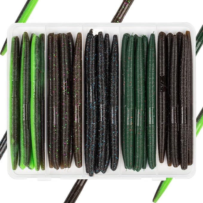 4"/5" Senko Worms Kit, Salt Impregnated Soft Plastic Lures | 30/50/78/100 Wacky Worms for Bass Fishing, Freshwater & Saltwater Applications,Artificial fishing bait