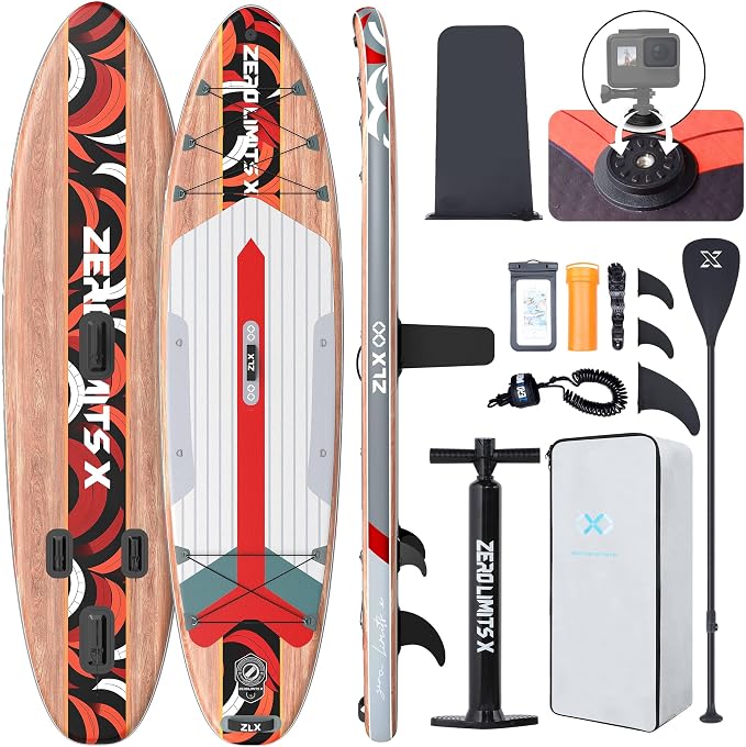 ZLX Inflatable Stand Up Paddle Board, 10'6" SUP Non-Slip Stable Deck Pad, Unique Center Fin, Premium Accessories, Paddleboard for Adults, Beginners, All Skill Levels
