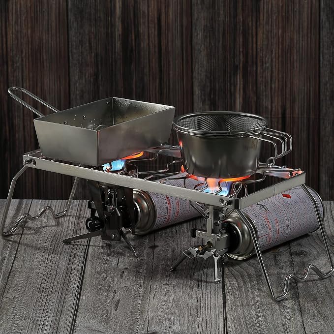 CAMPINGMOON Portable Folding Camping Campfire Grill over Fire Split Stoves 304 Stainless Steel (13.8’’L (MS-1111))
