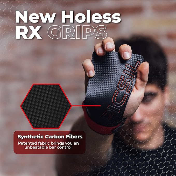 PICSIL - RX Grips | Synthetic Workout & Gymnastics Grips | Ultra-Resistant Carbon Fibre for Cross Training | Helps Prevent Tears & Blisters | Carbon Fibre Material | Use wiht Chalk |