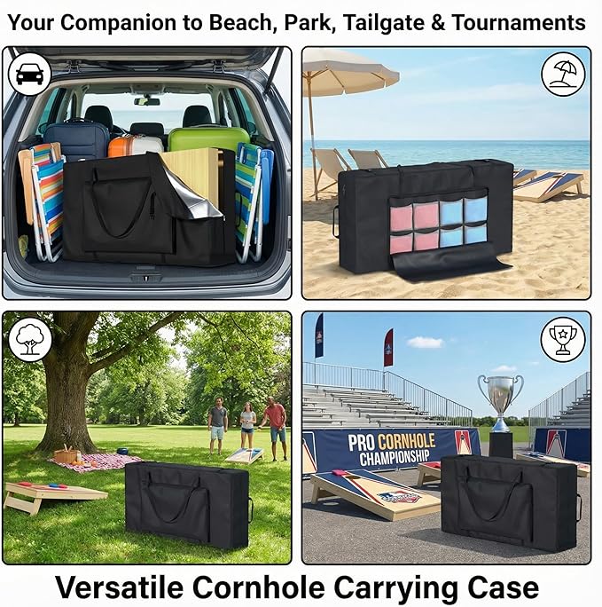 Cornhole Carrying Case Fits 4' x 2' Regulation Size Board,with Bean Bag Storage,600DHeavy-Duty Waterproof Cornhole Boards Bag