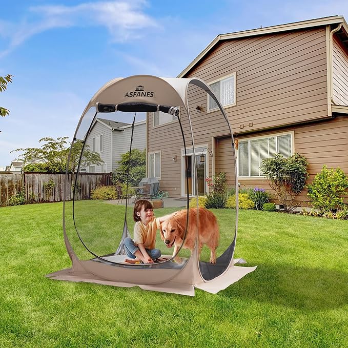 ASFANES Portable Pop Up Mosquito Screen Tent, Instant Screen Canopy with Removable Camping Mat for Patio, Automatic Outdoor Camping Tent, Square