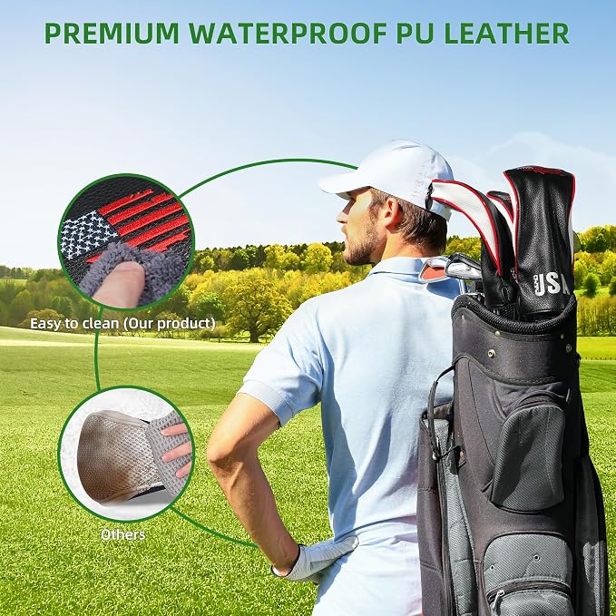 Golf Club Head Covers,4pcs or 1pc USA Golf Head Covers for Woods and Driver Fairway Hybrid - PU Leather Mallet Blade Putter for Men Women Golf Enthusiast